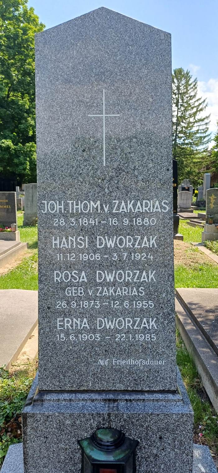 Derselbe Grabstein am Zentralfriedhof nach der Reinigung mit neu weiß eingefärbter, gut lesbarer Inschrift