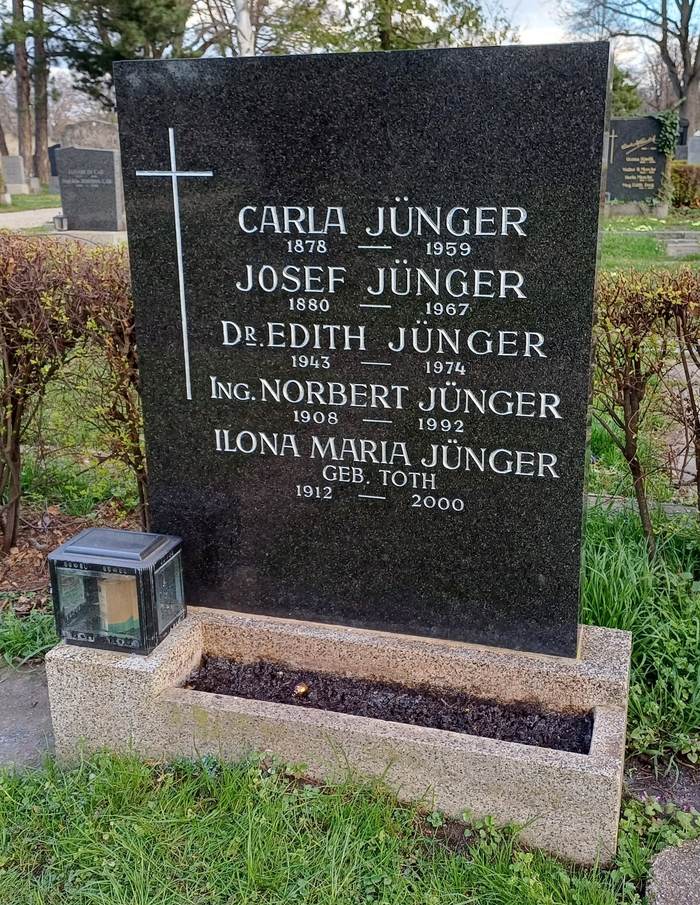 Derselbe Grabstein am Zentralfriedhof nach der Neueinfärbung mit silberner Inschrift